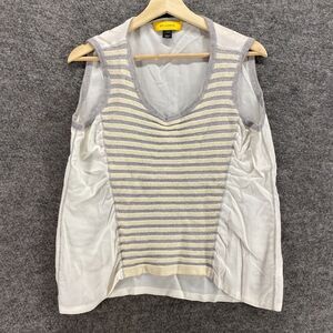 St. John Tank Women L Large White Striped Silk Sleeveless Round Neck Sheer